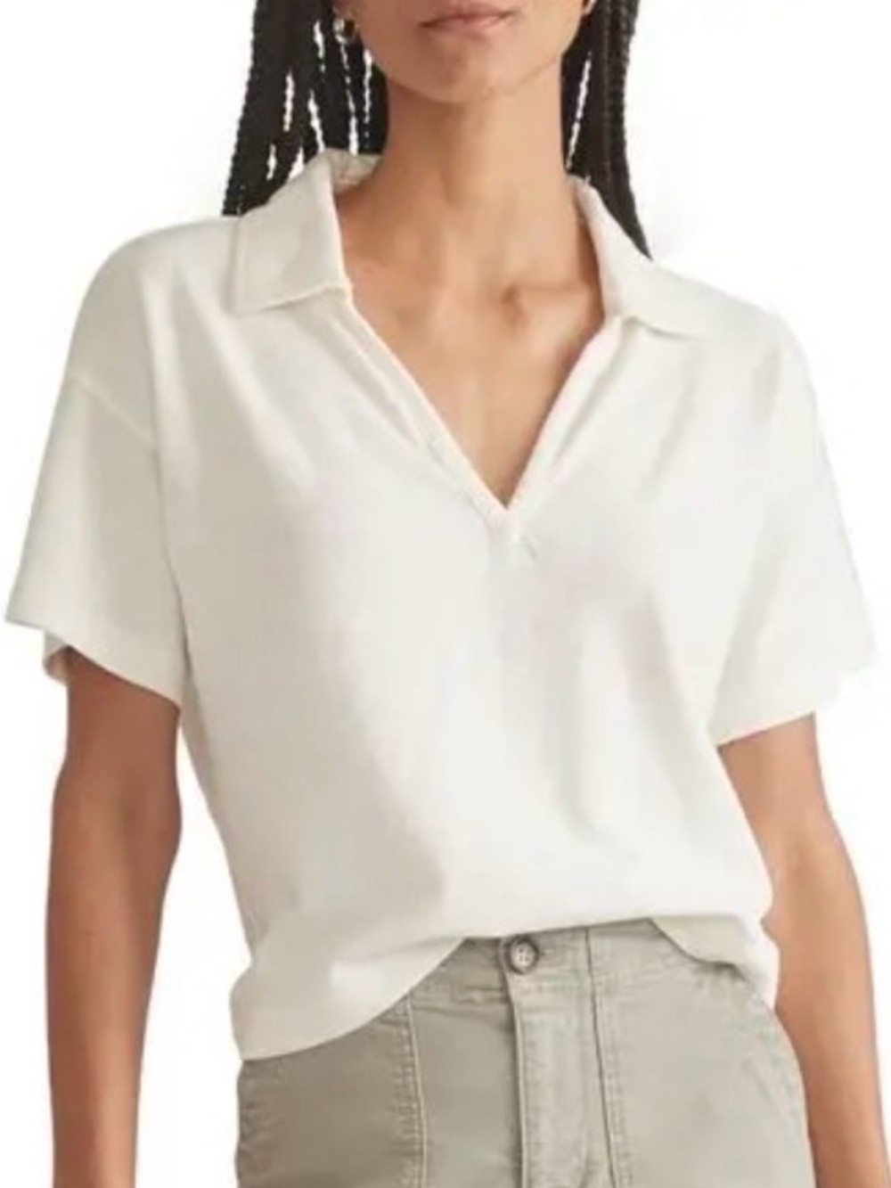 Marine Layer Women’s Boxy Cotton Polo Tee Shirt in White In Size Large NWOT